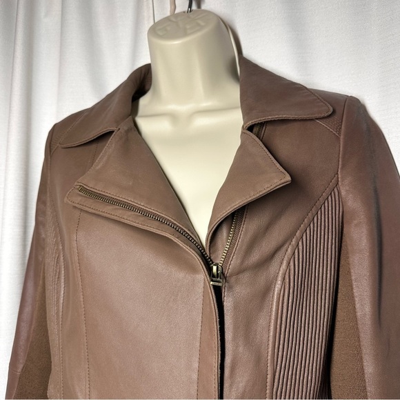 My Tribe Leather Moto Jacket Brown Full Zip Asymmetric Hem Biker Rocker XS Y2K - Picture 2 of 16
